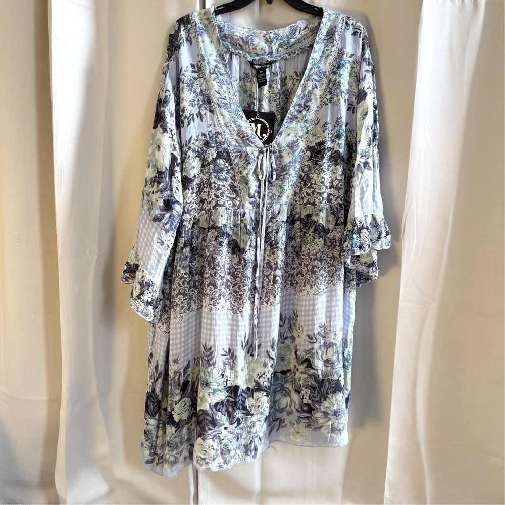 Millenium Cottagecore Dress Patchwork Size 3X Lace Ruffle Crinkle Boho 18806